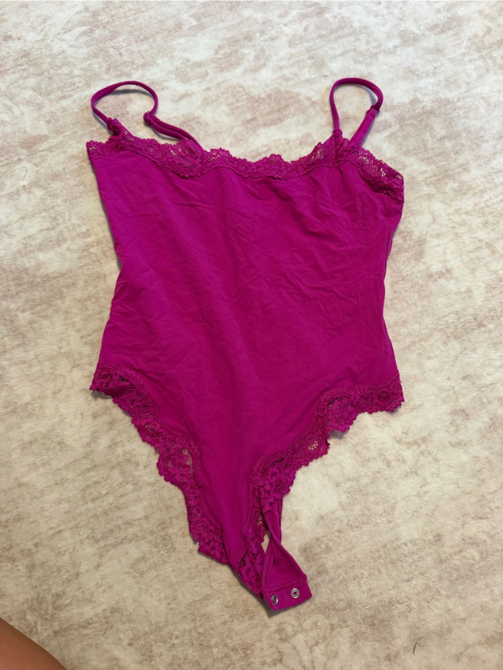 SKIMS Lace-Trim Magenta Camisole Bodysuit